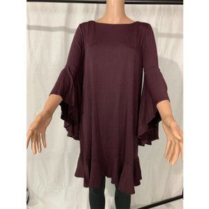 Susana Monaco Women's Wide Ruffle Sleeve Slit Dress Bordeaux Size XL